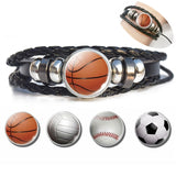 Basketball Charm Leather Bracelet Men Fashion Black weave leather Bracelet Basketball Football Baseball Jewelry Men Gifts