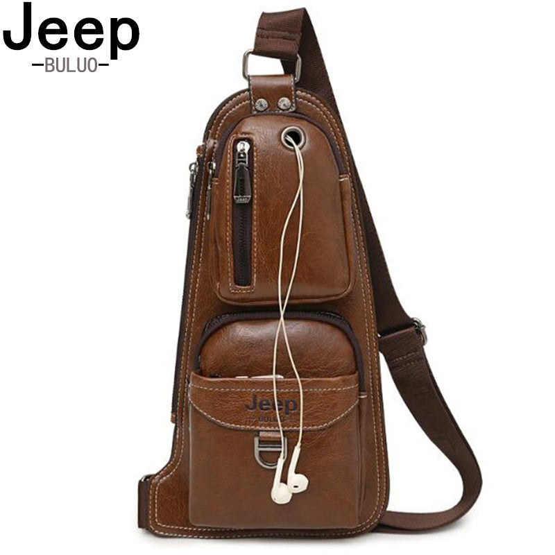 JEEP BULUO BRAND New Men Messenger Bags Hot Crossbody Shoulder Bag Famous Man's Leather Sling Chest Bag Fashion Casual 6196