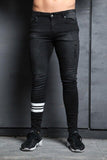 Skinny Jeans Men Ripped Black Cycle Striped Jeans Stretch Slim Fit Elastic Biker Jeans Male Big Size Ankle Tight Guys