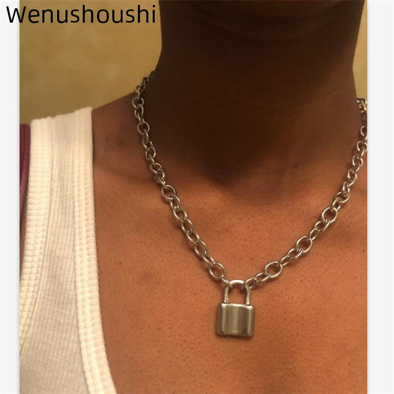 ( color do not fade ) Women Jewelry stainless steel Padlock Necklace punk hiphop rock lock men Necklace Friendship gifts di067