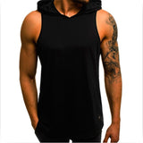 Men Fitness Hoodies Tank Tops Sleeveless Tee Shirt Male Workout Hooded Vest Solid Undershirt Sportswear