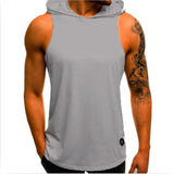 Men Fitness Hoodies Tank Tops Sleeveless Tee Shirt Male Workout Hooded Vest Solid Undershirt Sportswear