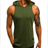 Men Fitness Hoodies Tank Tops Sleeveless Tee Shirt Male Workout Hooded Vest Solid Undershirt Sportswear