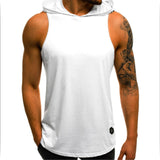 Men Fitness Hoodies Tank Tops Sleeveless Tee Shirt Male Workout Hooded Vest Solid Undershirt Sportswear