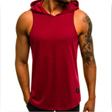 Men Fitness Hoodies Tank Tops Sleeveless Tee Shirt Male Workout Hooded Vest Solid Undershirt Sportswear