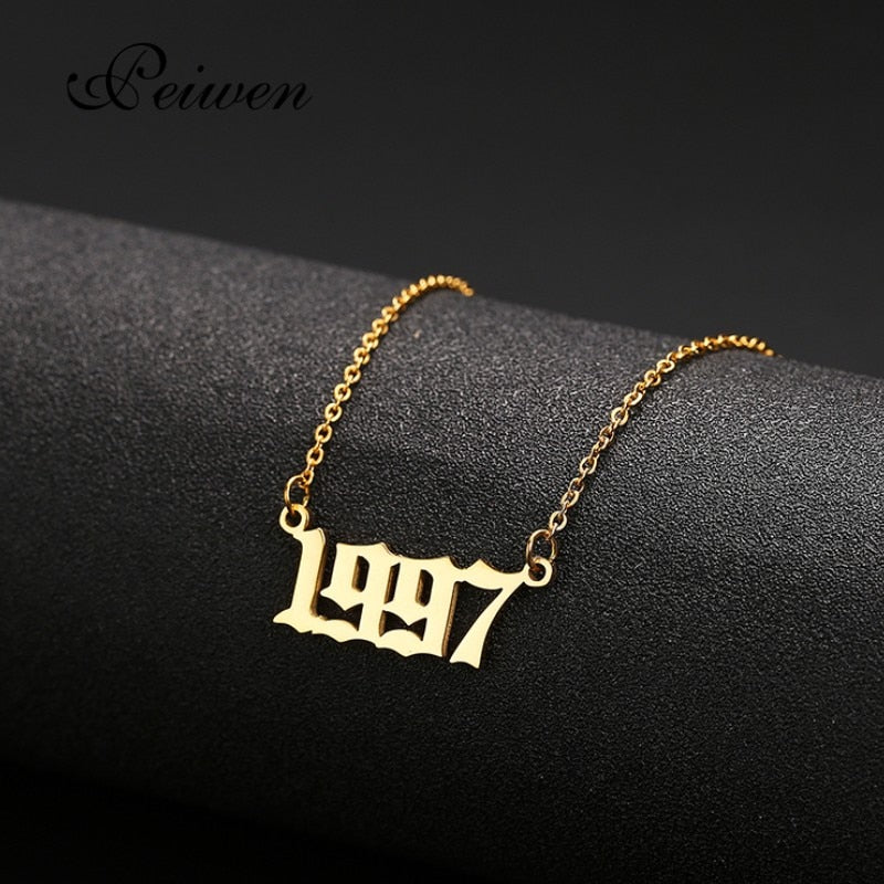 Special Date Old English Number Necklaces 1999 Birthday Gift Personalized Birth Year 1980-2019 Chokers Women Men Custom Jewelry