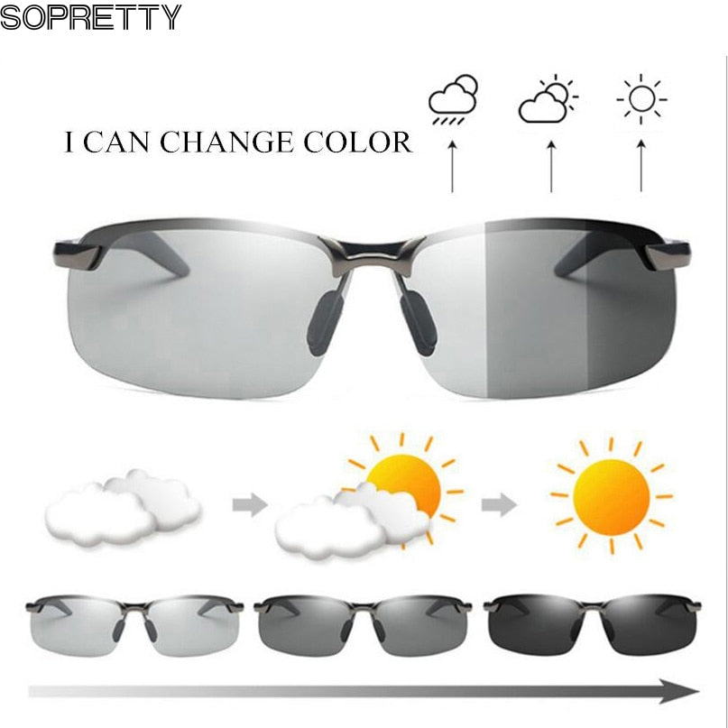 Al-Mg Alloy Photochromic Sunglasses Men Polarized Chameleon Glasses Change Color Sun Glasses Day Night Vision Driving Goggles