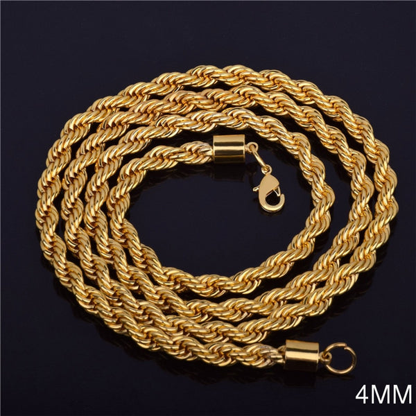 2019 Hot sale Retail Wholesale Long Gold-Color Man necklace 4mm 16,18,20,22,24,26,28,30 inch Twist Rope Chain jewelry accesory