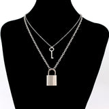 stainless steel Double layer key Lock necklace punk link chain padlock pendant necklace hiphop women men fashion gothic jewelry
