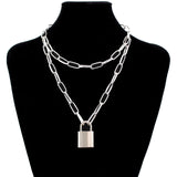 stainless steel Double layer key Lock necklace punk link chain padlock pendant necklace hiphop women men fashion gothic jewelry
