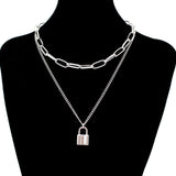 stainless steel Double layer key Lock necklace punk link chain padlock pendant necklace hiphop women men fashion gothic jewelry