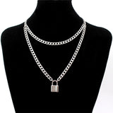 stainless steel Double layer key Lock necklace punk link chain padlock pendant necklace hiphop women men fashion gothic jewelry