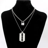 stainless steel Double layer key Lock necklace punk link chain padlock pendant necklace hiphop women men fashion gothic jewelry