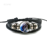 12 Zodiac Signs Constellations Black Button Woven Leather Bracelet Glass Dome Jewelry Men Aries Libra Libra Leo Birthday Gift