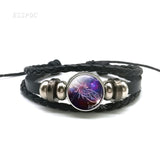 12 Zodiac Signs Constellations Black Button Woven Leather Bracelet Glass Dome Jewelry Men Aries Libra Libra Leo Birthday Gift