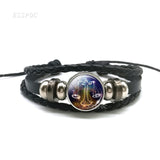 12 Zodiac Signs Constellations Black Button Woven Leather Bracelet Glass Dome Jewelry Men Aries Libra Libra Leo Birthday Gift
