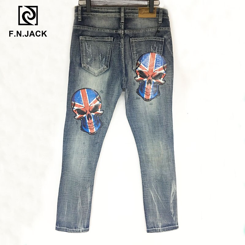 F.N.JACK  Mens Jeans Cool Guy Slim Straight Full Length Zip Fly Denim Pants for man
