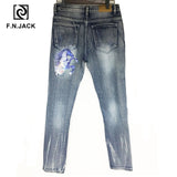 F.N.JACK  Mens Jeans Cool Guy Slim Straight Full Length Zip Fly Denim Pants for man