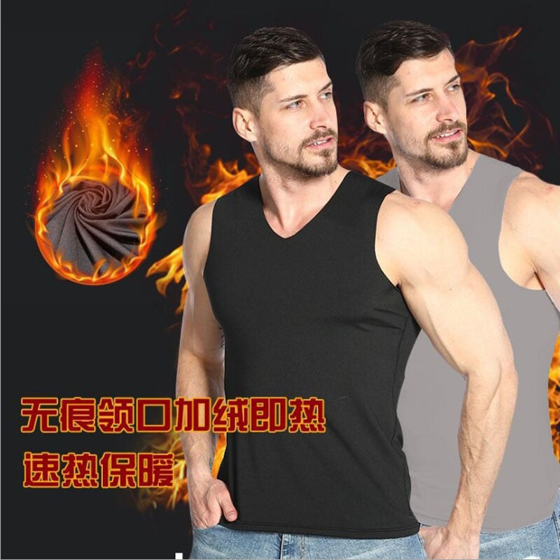 Fashion Winter Men Thermal Underwear Breathable Vest Sleeveless Plus Velvet Soft Tank-Tops Warm Fitness Thick Male Undershirt