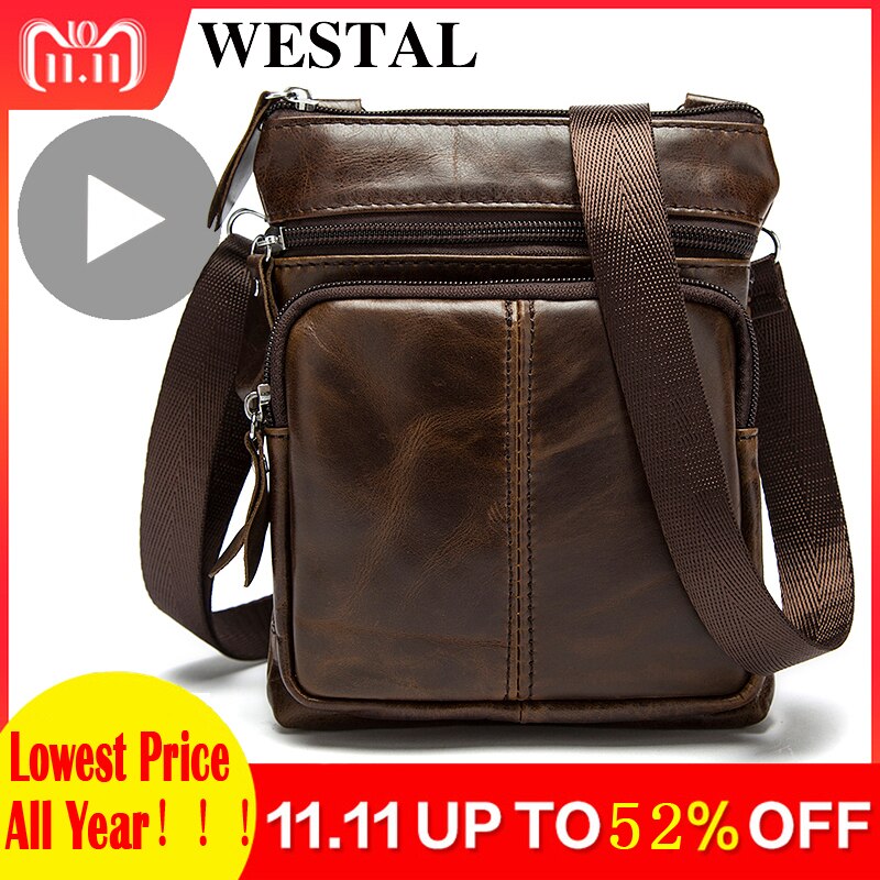 Westal Shoulder Messenger Women Men Bag Genuine Leather Office Work Business Briefcase For Handbag Male Female Portafolio Retro