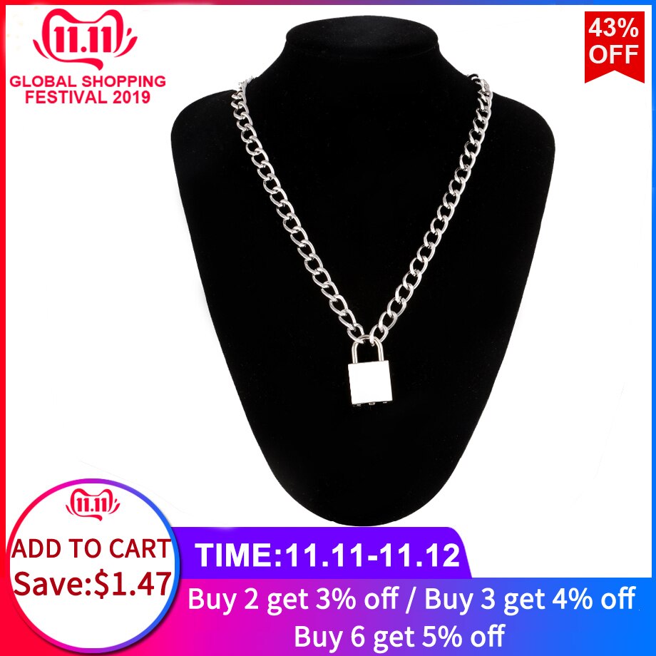Punk chain with lock necklace for women men padlock pendant necklace 2019 statement  gothic cool  fashion jewelry