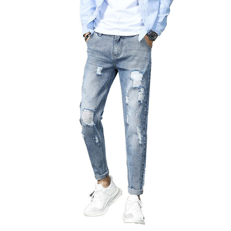 2019 Cotton Jean Men's Pants Vintage Hole Cool Trousers Guys Summer Europe America Style Plus Size 27-36 Ripped Jeans Men h818