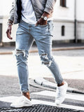 EVES Korean Style Jean Men's Pants Blue Knee Hole Cool Trousers Hombre for Guys 2019 Summer Zipper Fly Ripped Jeans Male