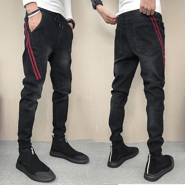 Wholesale 2019 Spring autumn social guys beamed denim skinny jeans streetwear casual pants male Korean stretch trousers boys