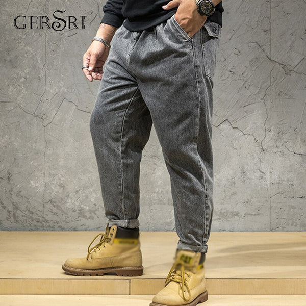 Gersri New Brand Jeans Men Fashion Casual Loose Jeans Straight Breathable Elastic Comfortable Fatty Guy Pants Plus Size 28-46