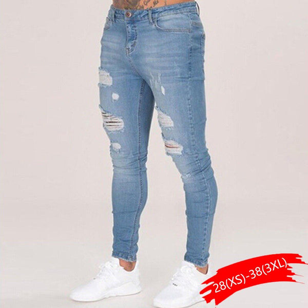 Men's Cotton Jean Vintage Hole Cool Trousers For Guys 2019 Summer Europe America Style Plus Size 3XL Casual Ripped Jeans Male