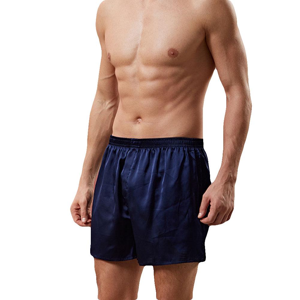 Summer Breathable Solid Color Shorts Elastic Waist Man Sleep Bottoms Silky Homme Boxers Lounge Sleepwear Nightwear