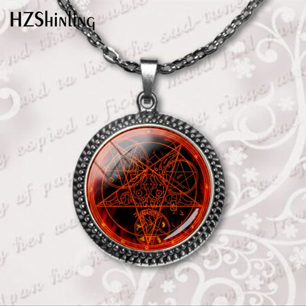 Vintage Ancient Devil Pentagram Symbol Handmade Jewelry Glass Picture Pendant Mens Necklaces Accessories