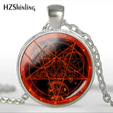 Vintage Ancient Devil Pentagram Symbol Handmade Jewelry Glass Picture Pendant Mens Necklaces Accessories