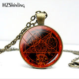 Vintage Ancient Devil Pentagram Symbol Handmade Jewelry Glass Picture Pendant Mens Necklaces Accessories