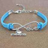 Gymnastics Gym Sports Heart Infinity Love Charm Bracelets Pink Blue Women Men Girl Boy Unisex Jewelry Gift 20 Colors to Choose