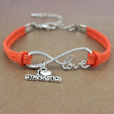 Gymnastics Gym Sports Heart Infinity Love Charm Bracelets Pink Blue Women Men Girl Boy Unisex Jewelry Gift 20 Colors to Choose