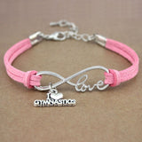 Gymnastics Gym Sports Heart Infinity Love Charm Bracelets Pink Blue Women Men Girl Boy Unisex Jewelry Gift 20 Colors to Choose