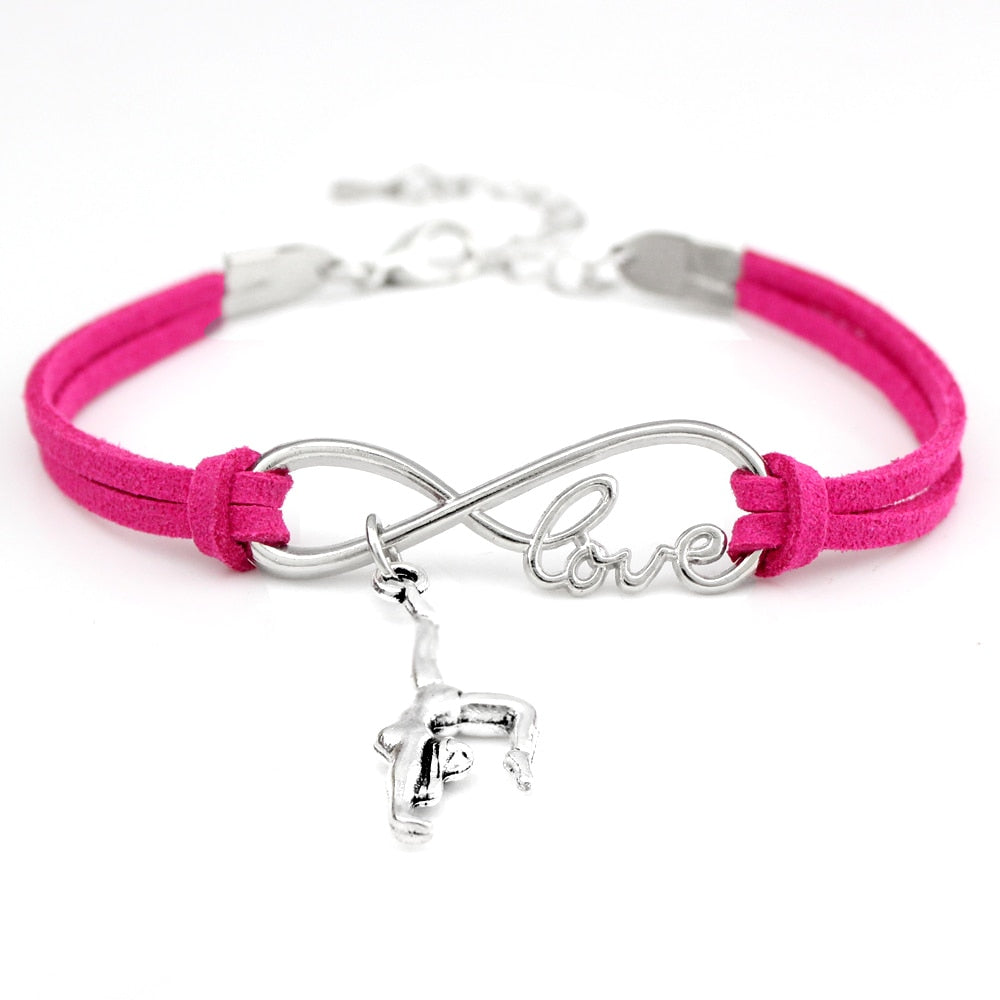 Gymnastics Gym Sports Heart Infinity Love Charm Bracelets Pink Blue Women Men Girl Boy Unisex Jewelry Gift 20 Colors to Choose