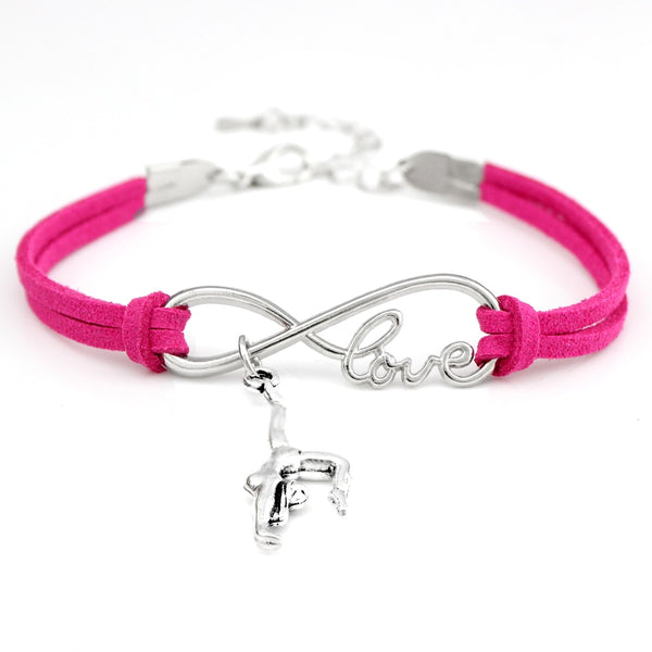 Gymnastics Gym Sports Heart Infinity Love Charm Bracelets Pink Blue Women Men Girl Boy Unisex Jewelry Gift 20 Colors to Choose