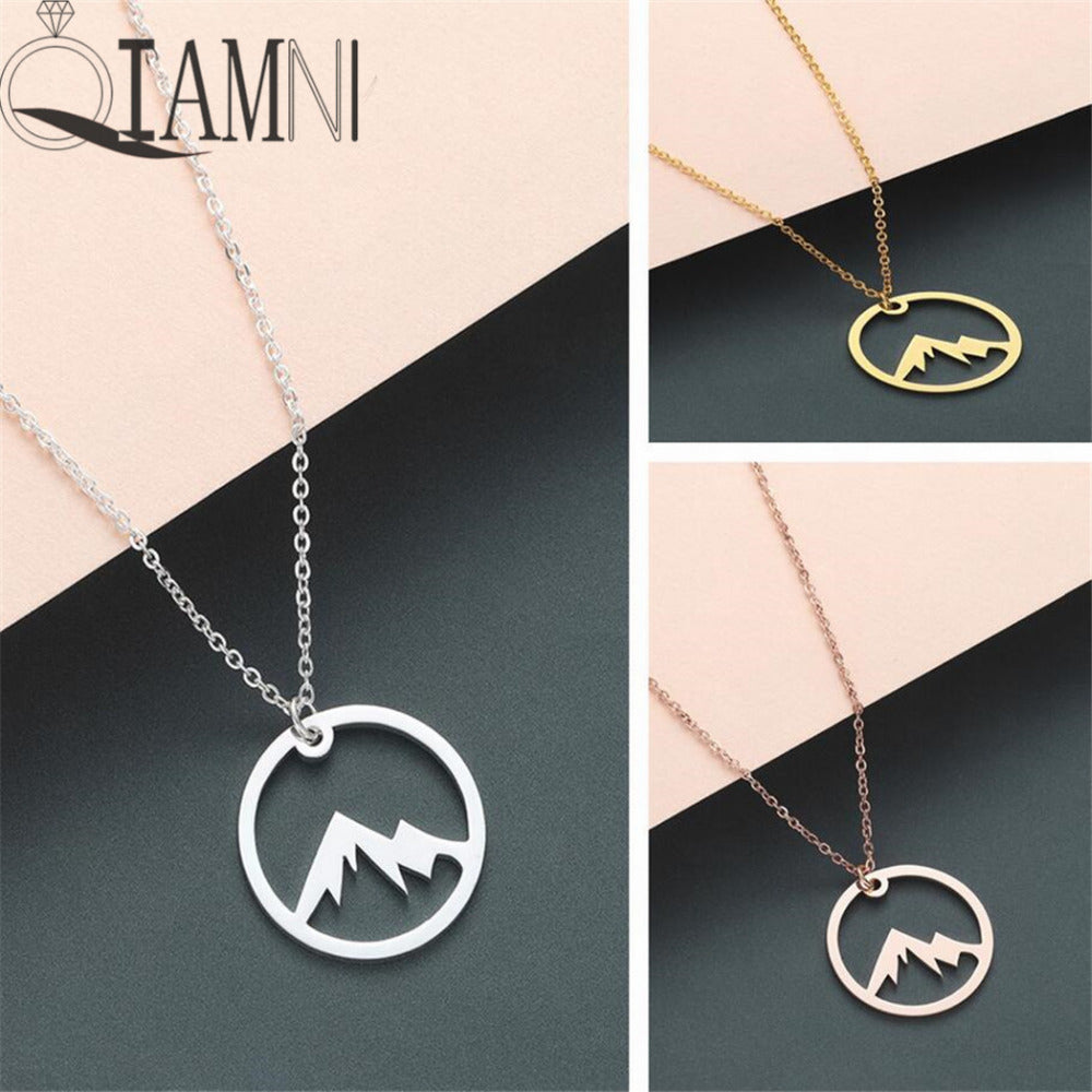 QIAMNI Mountain Range Pendant Necklace for Women Men Outdoor Travel Jewelry Climbing Lover Gifts Mountains Are Calling Necklace
