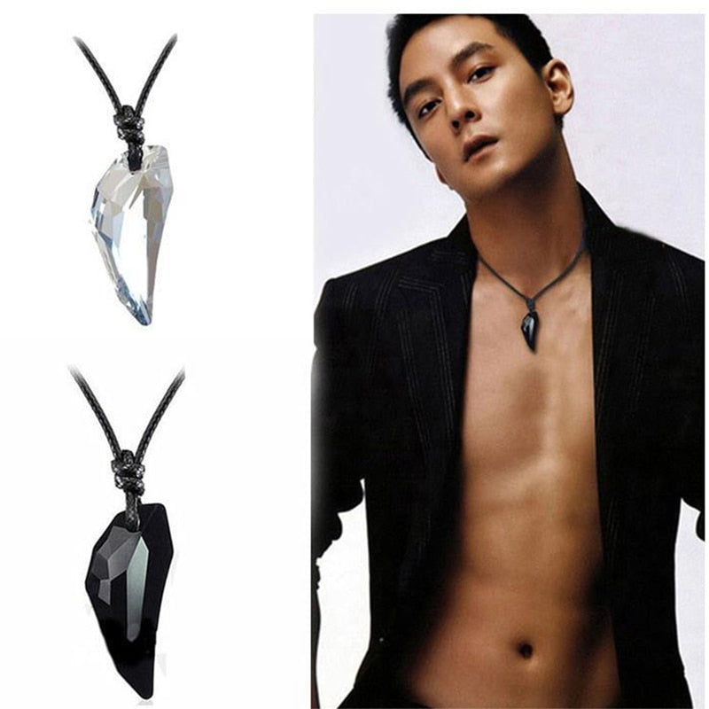 OCTBYNA Fashion Spike Wolf Tooth Crystal Pendant Leather Rope Necklace For Men Cool Vintage Necklace For Unisex Women Jewelry