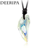 OCTBYNA Fashion Spike Wolf Tooth Crystal Pendant Leather Rope Necklace For Men Cool Vintage Necklace For Unisex Women Jewelry