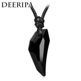 OCTBYNA Fashion Spike Wolf Tooth Crystal Pendant Leather Rope Necklace For Men Cool Vintage Necklace For Unisex Women Jewelry