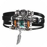 IF YOU Puck Feather Multilayer Leather Bracelet Men Bohemia Charm Eye Fish Mens Bracelets 2019 Wrap Pulseira Gift Jewelry New