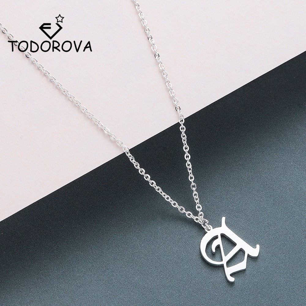 Todorova Old English Custom Capital Initial A-Z Letter Pendant Necklace Men Vintage Font Personalized Necklace Women Jewelry