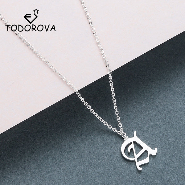 Todorova Old English Custom Capital Initial A-Z Letter Pendant Necklace Men Vintage Font Personalized Necklace Women Jewelry