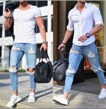 Cotton Jean Men's Pencil Pants Vintage Hole Cool Hip Hop Trousers Guys Summer Europe America Style Plus Size Ripped Jeans Men