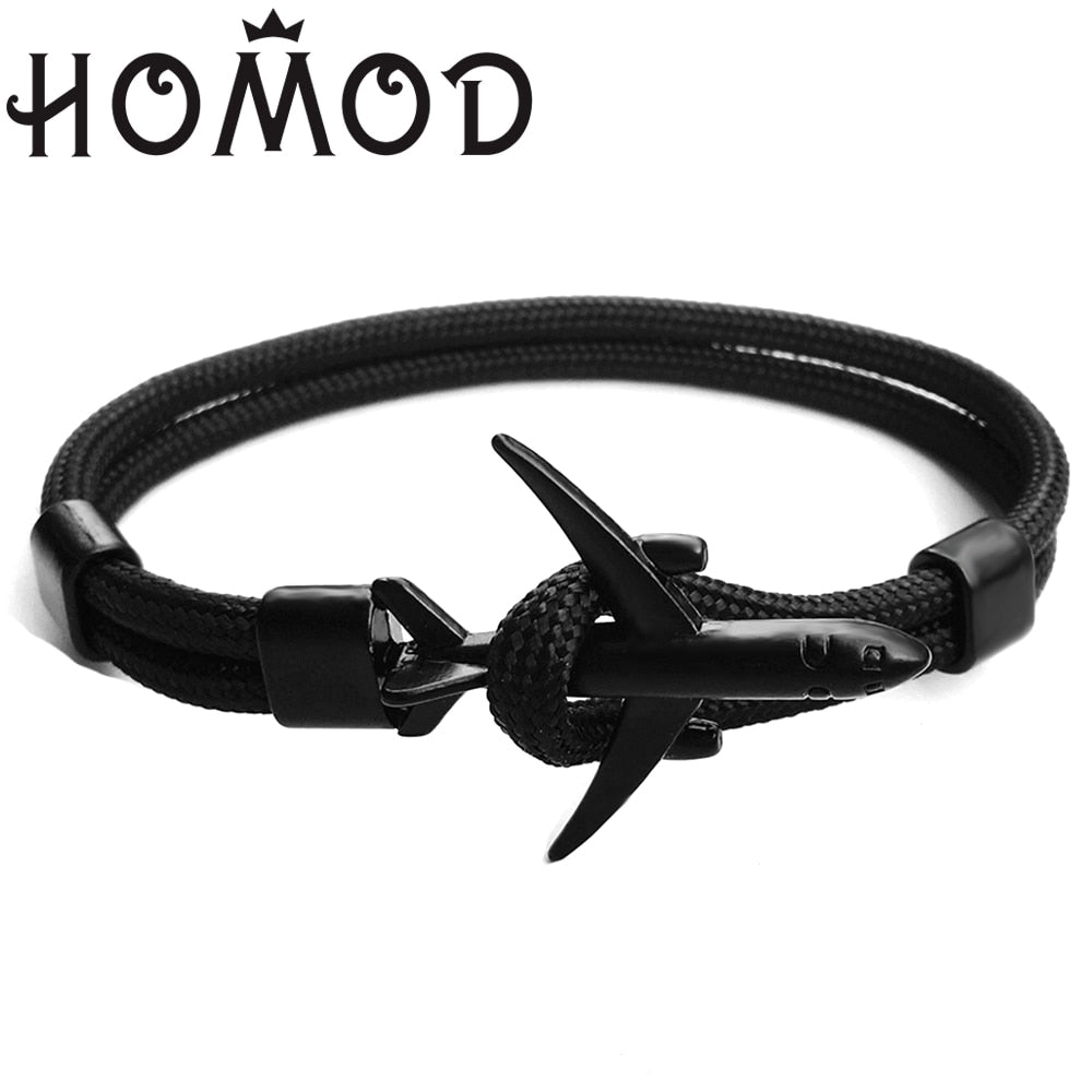 HOMOD 2019 New Fashion Plane Anchor Bracelets Men Charm Chain 550 Paracord Bracelet Jewelry Male Wrap Metal Sport Anchor Hooks
